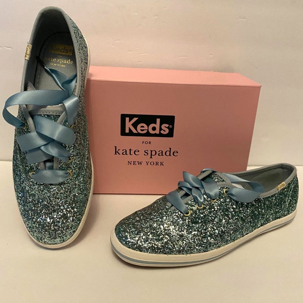 Keds x Kate Spade Champion Glitter Blue Sparkle Fashion Sneakers Women 7 DMG BOX